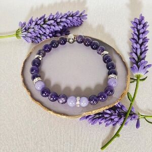 Purple & Silver Amethyst Morganite Crystal Bracelet Unisex 2000s Y2K Lavender